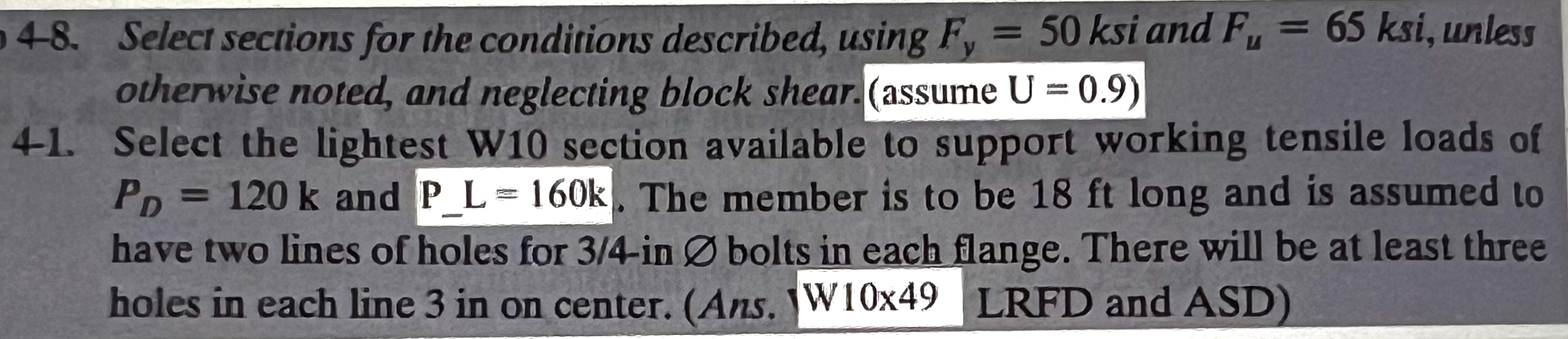 4-8. Select sections for the condirions