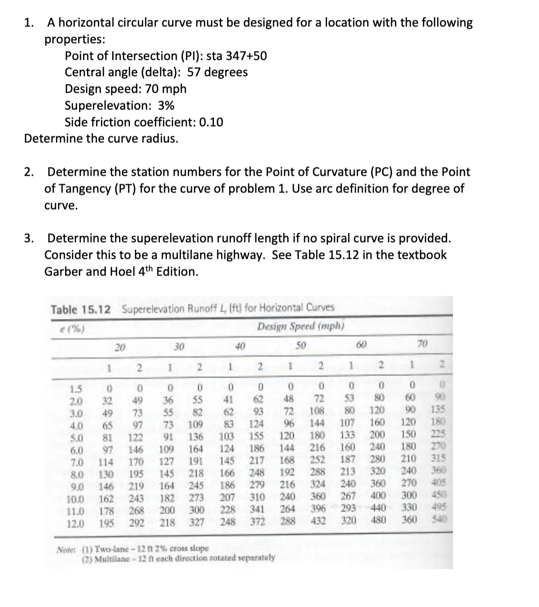A horizontal circular curve must be designed for