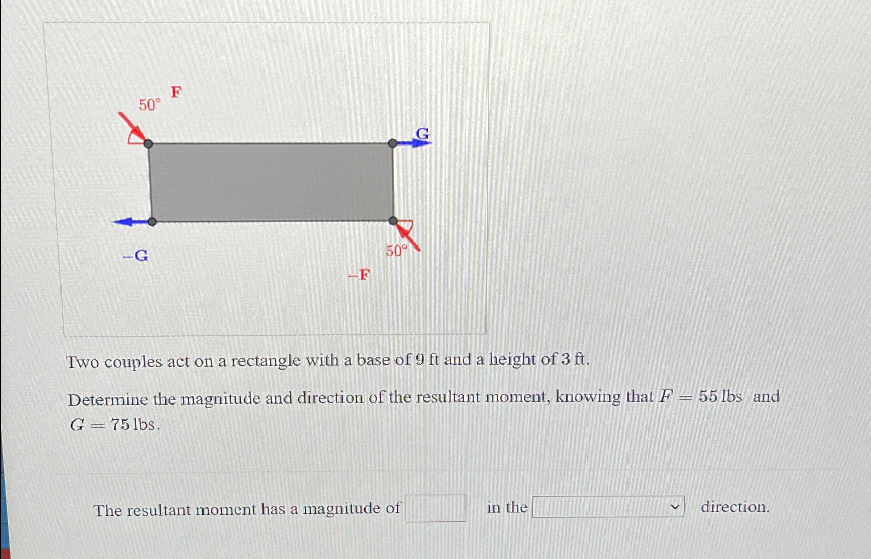Two couples act on a rectangle with a base of 9 f
