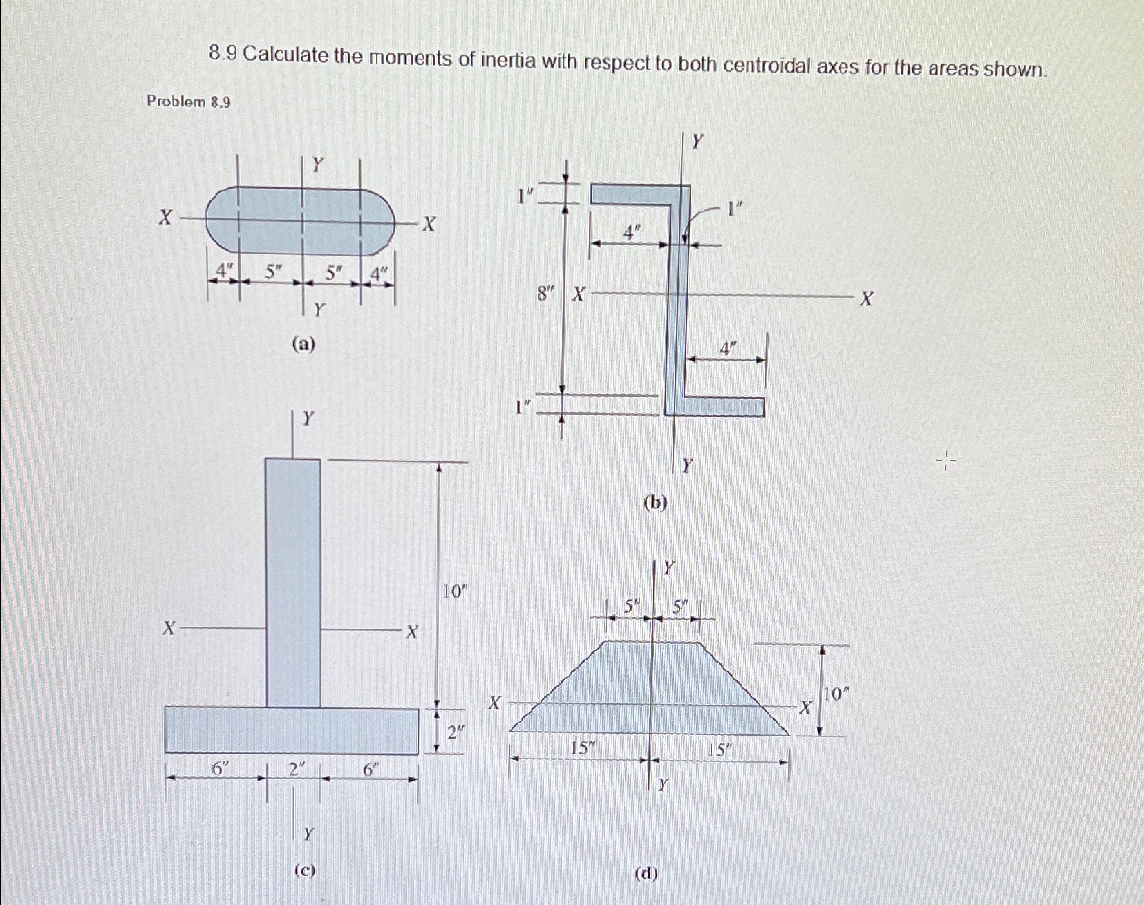 8 . 9 Calculate the moments of inertia with