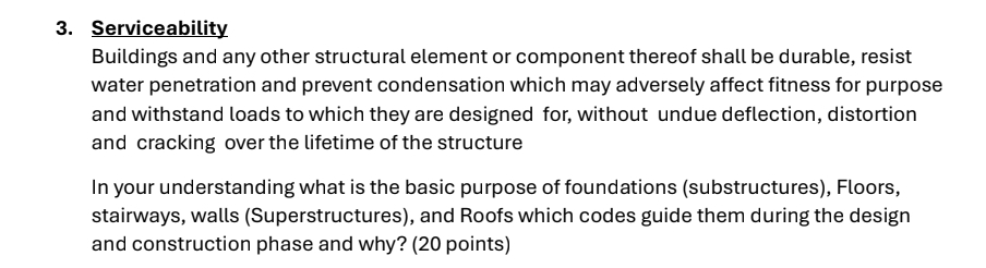 Serviceability Buildings and any other structural