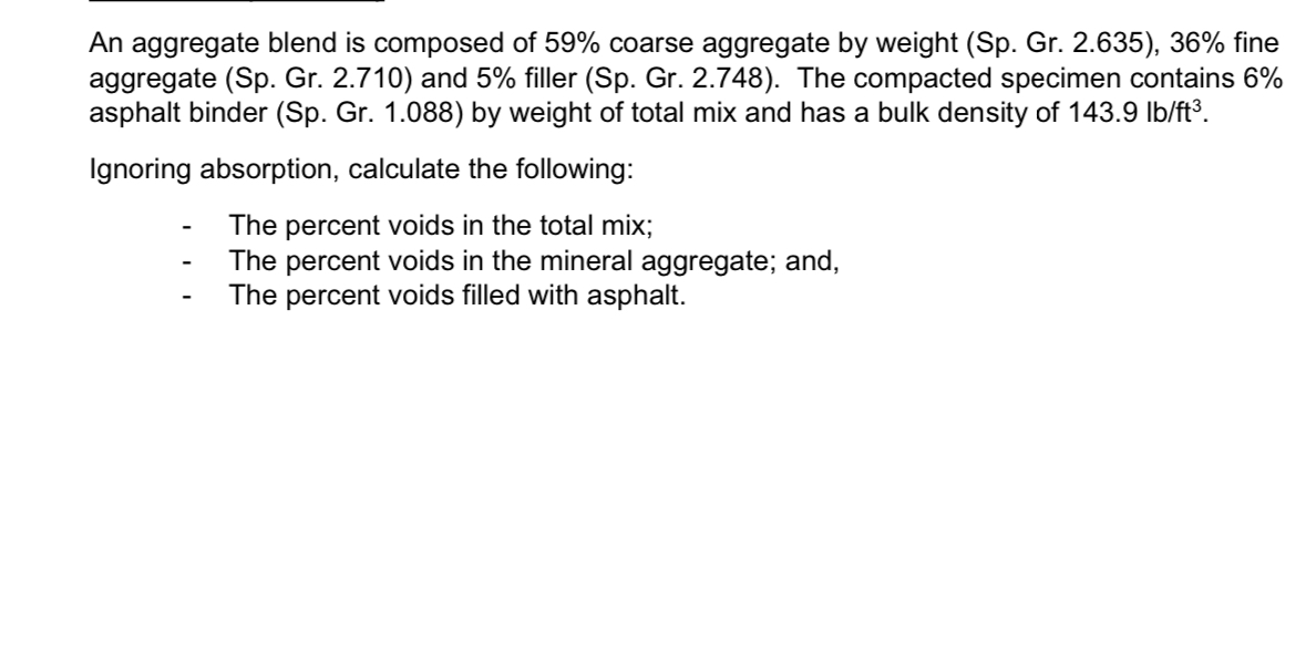 An aggregate blend is composed of 5 9 % coarse