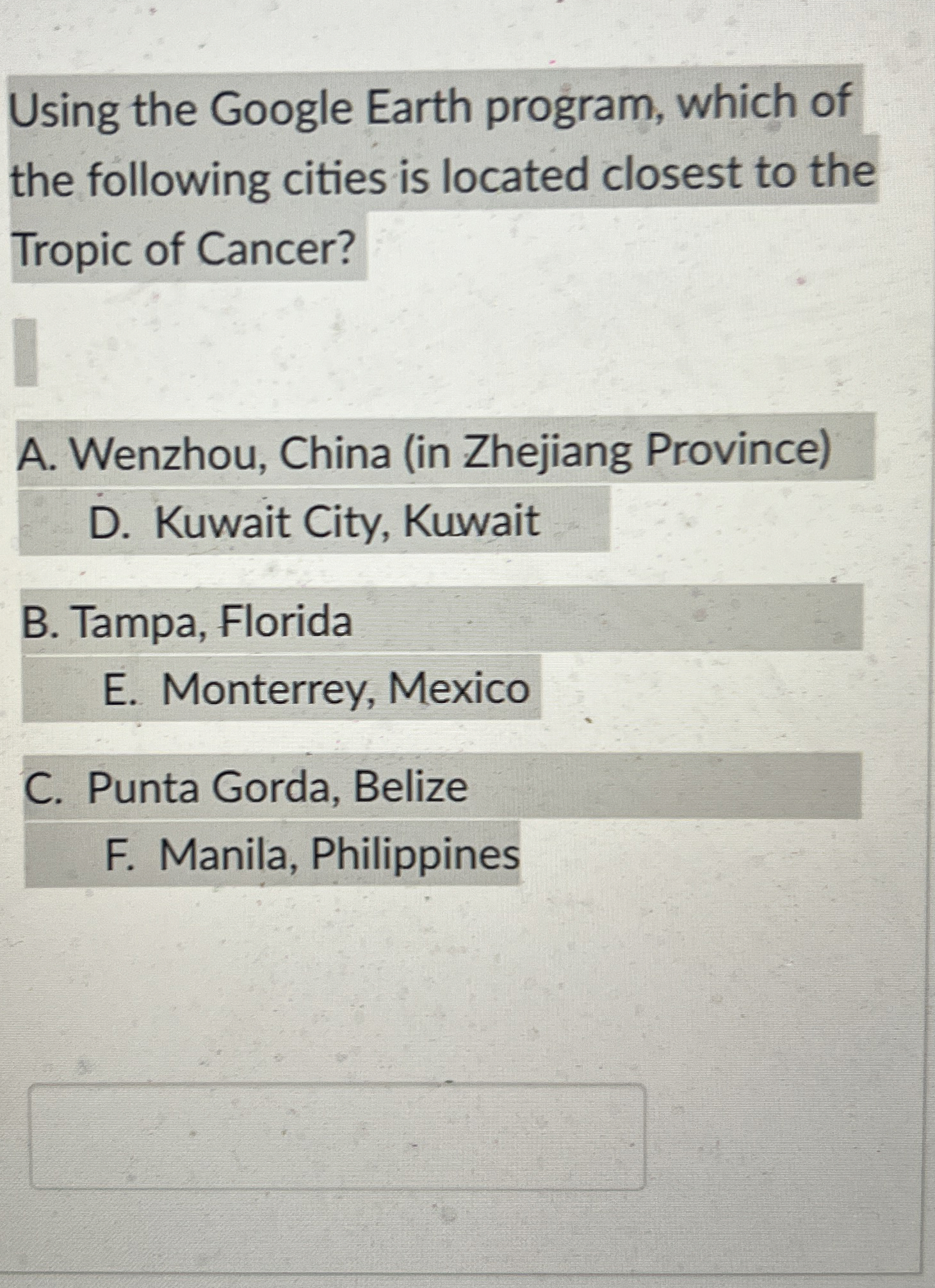 Using the Google Earth program, which of the