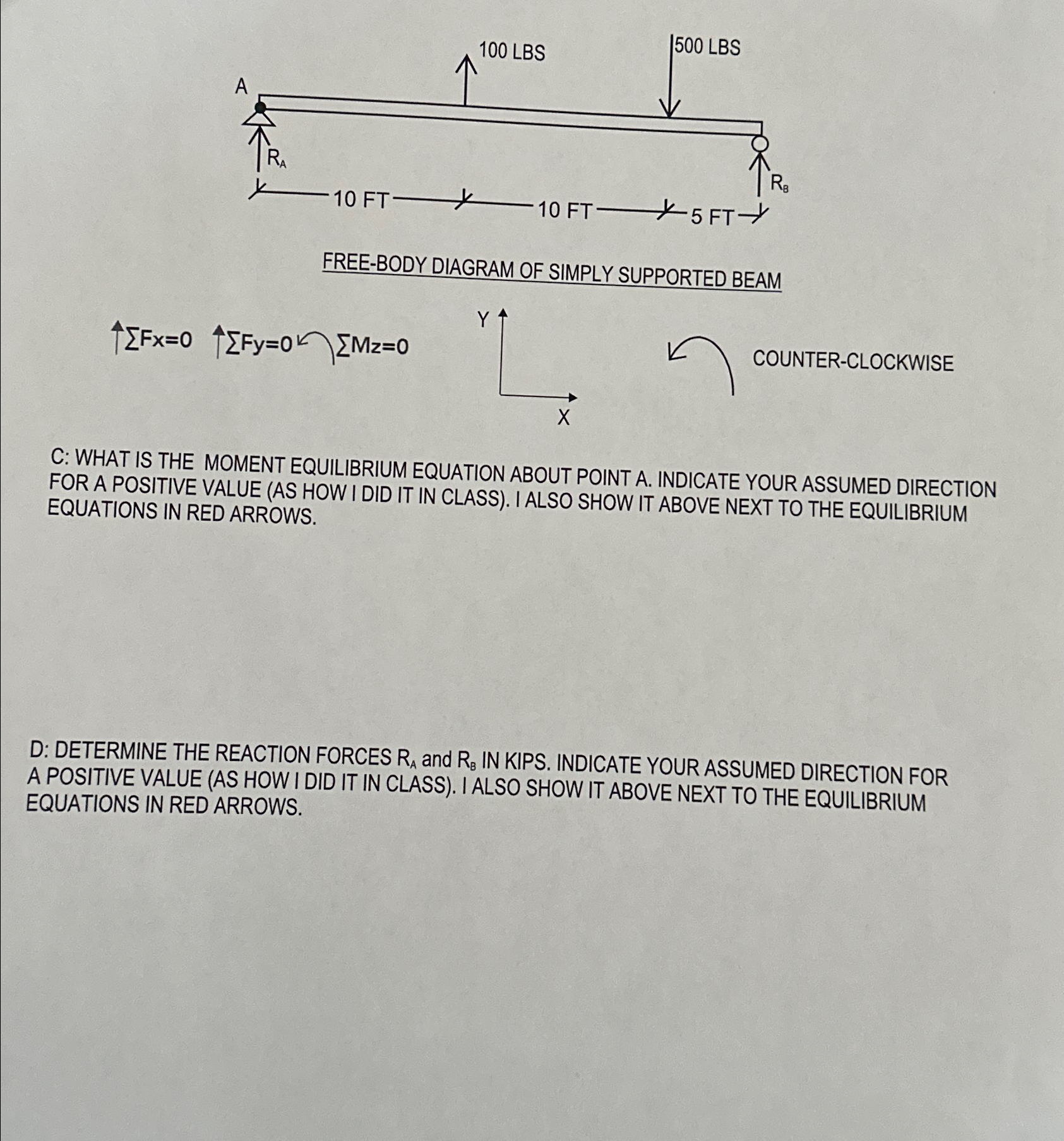 FREE - BODY DIAGRAM OF SIMPLY SUPPORTED BEAM C: