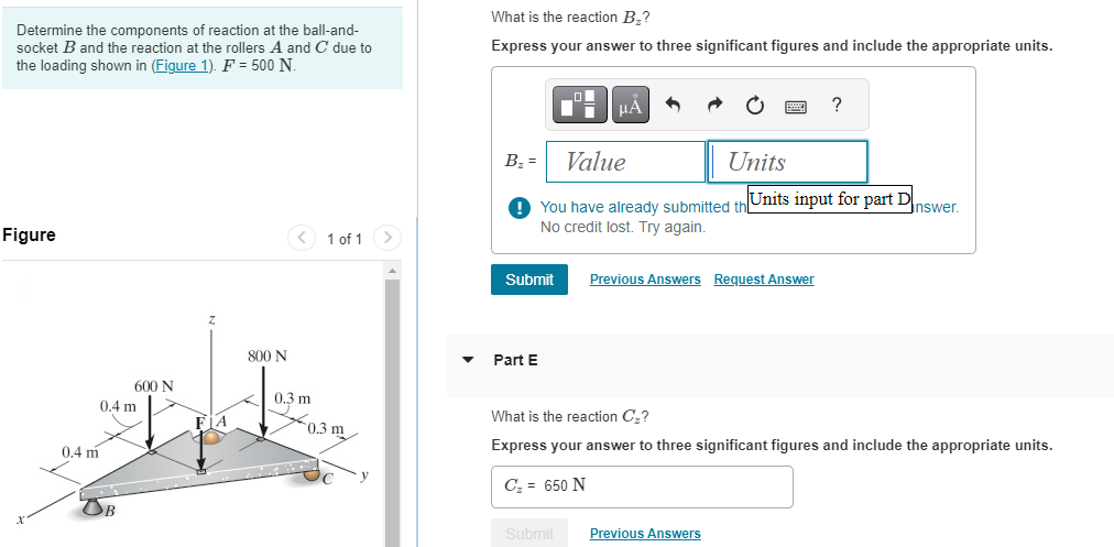 Determine the components of reaction at the ball