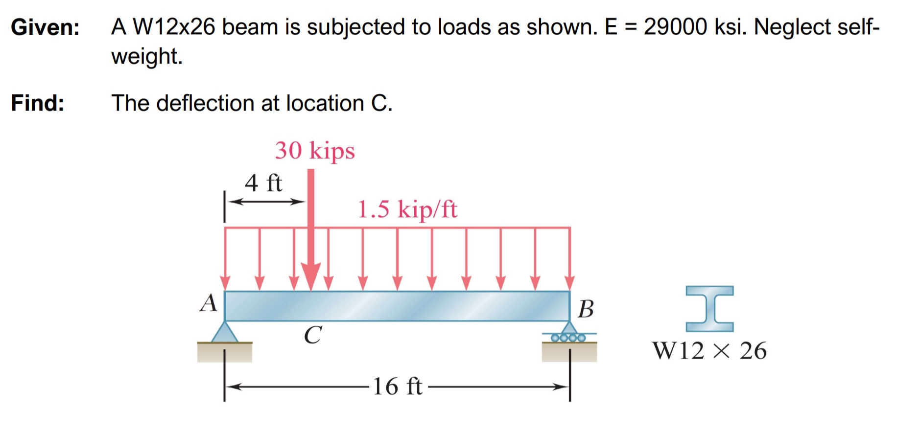 Given: A W 1 2 x 2 6 beam is subjected to loads
