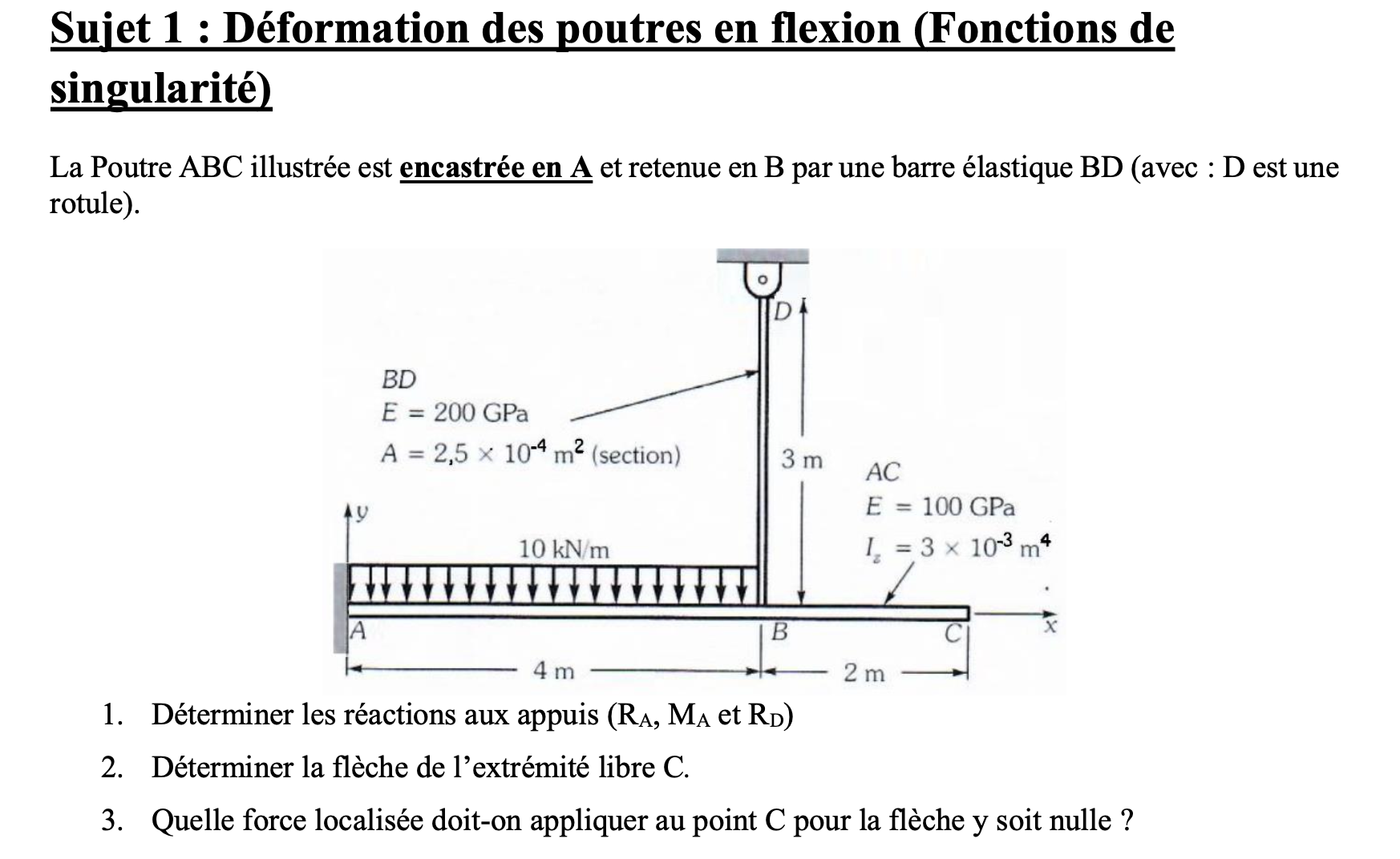 Sujet 1 : D formation des poutres en flexion (