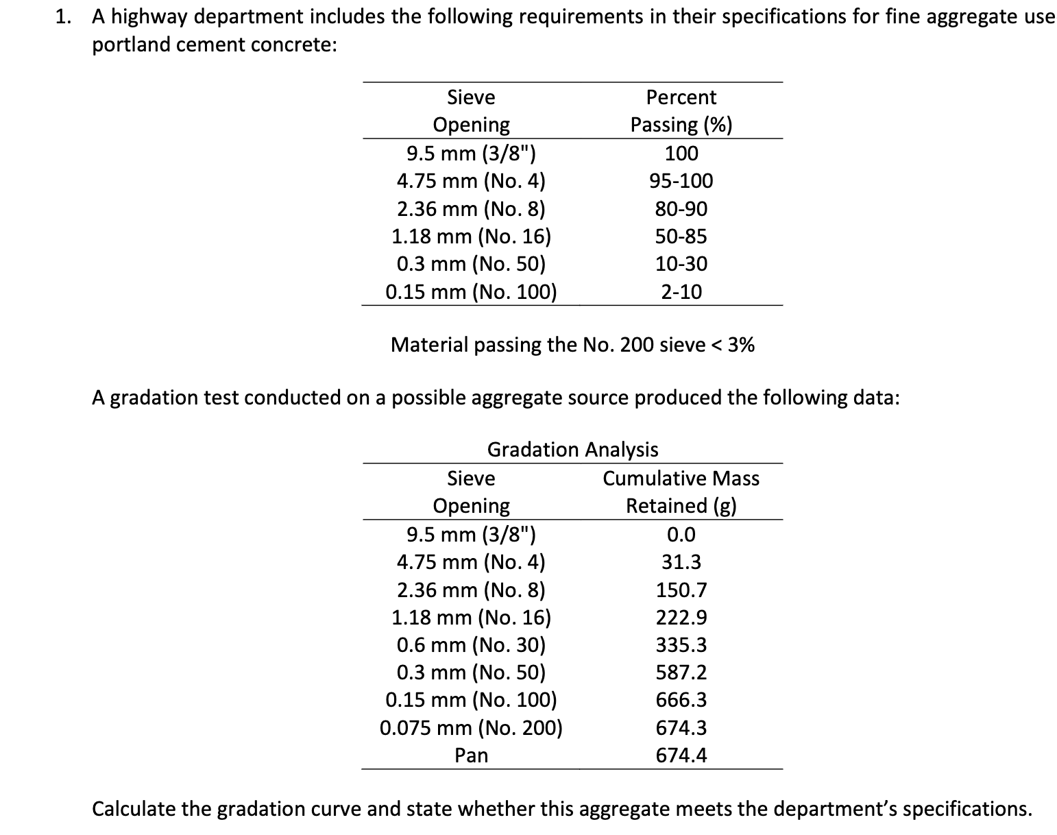 A highway department includes the following