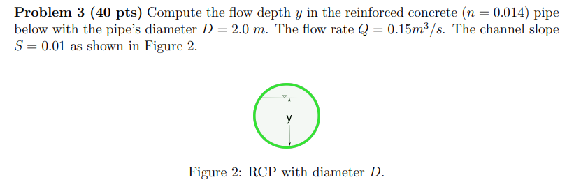 Problem pts ) Compute the flow depth y in the