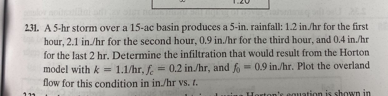 2 . 3 1 . A 5 - hr storm over a 1 5 - a c basin