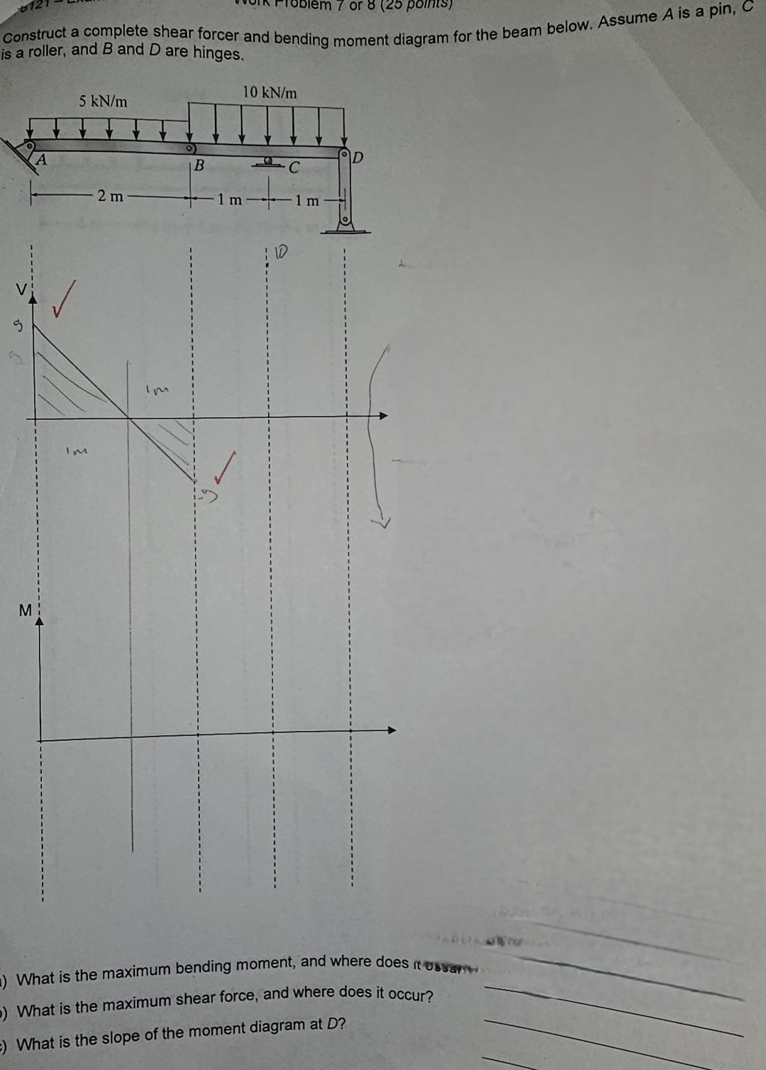 Construct a complete shear forcer and bending