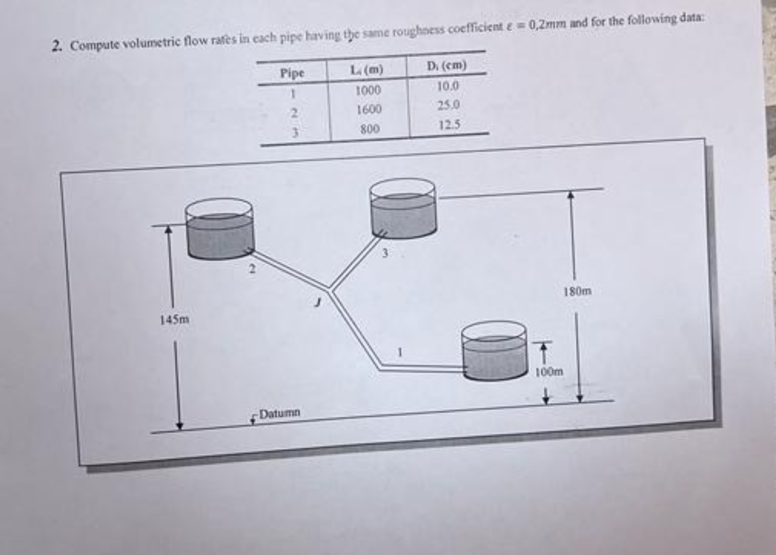 Compute volumetric flow rates in each pipe having