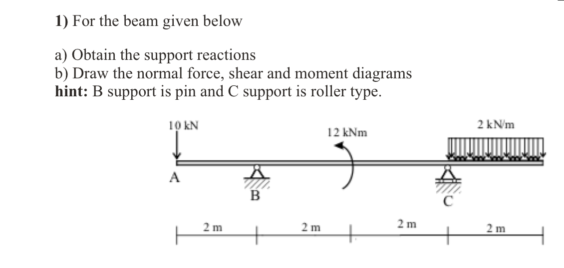 For the beam given below a ) Obtain the support