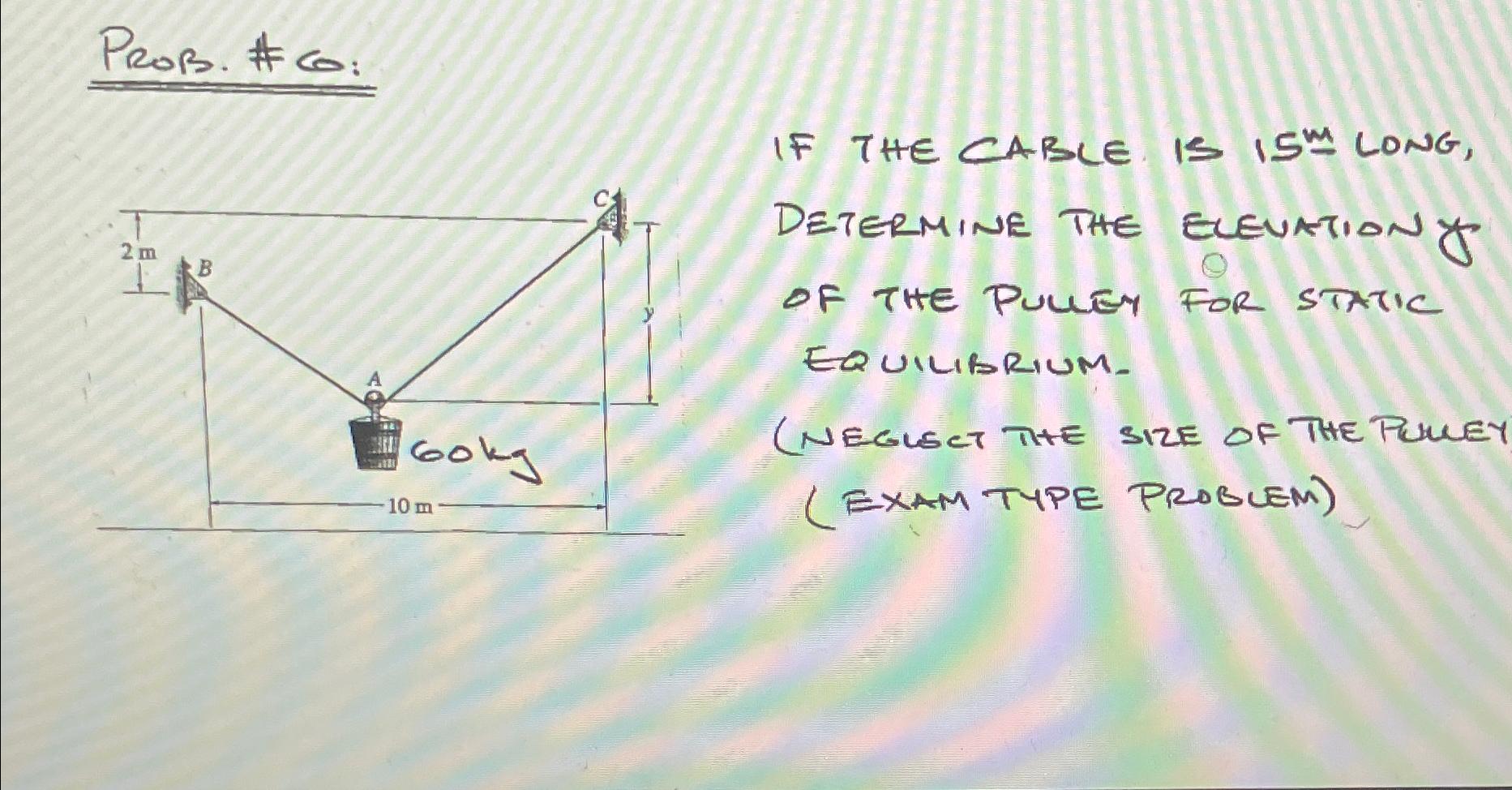 Prob. # G: IF THE CABLE IS ISM LONG, Determine