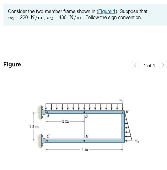Consider the two - member frame shown in .
