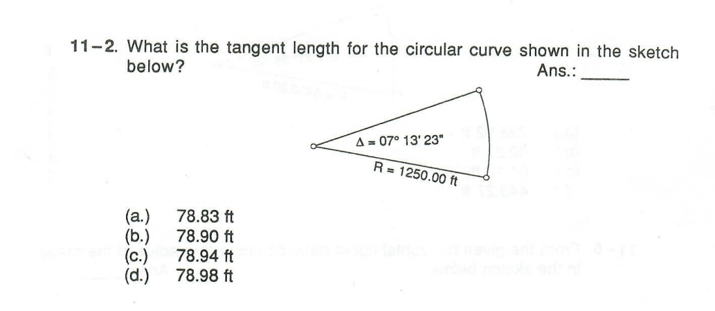 1 1 - 2 . What is the tangent length for the
