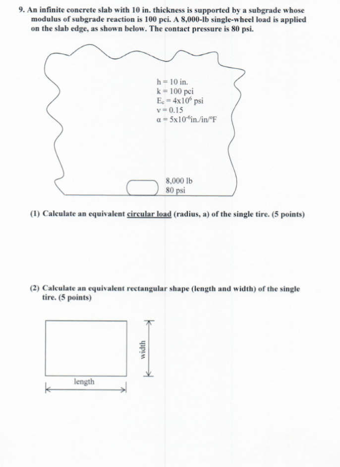 9 . An infinite concrete slab with 1 0 in .