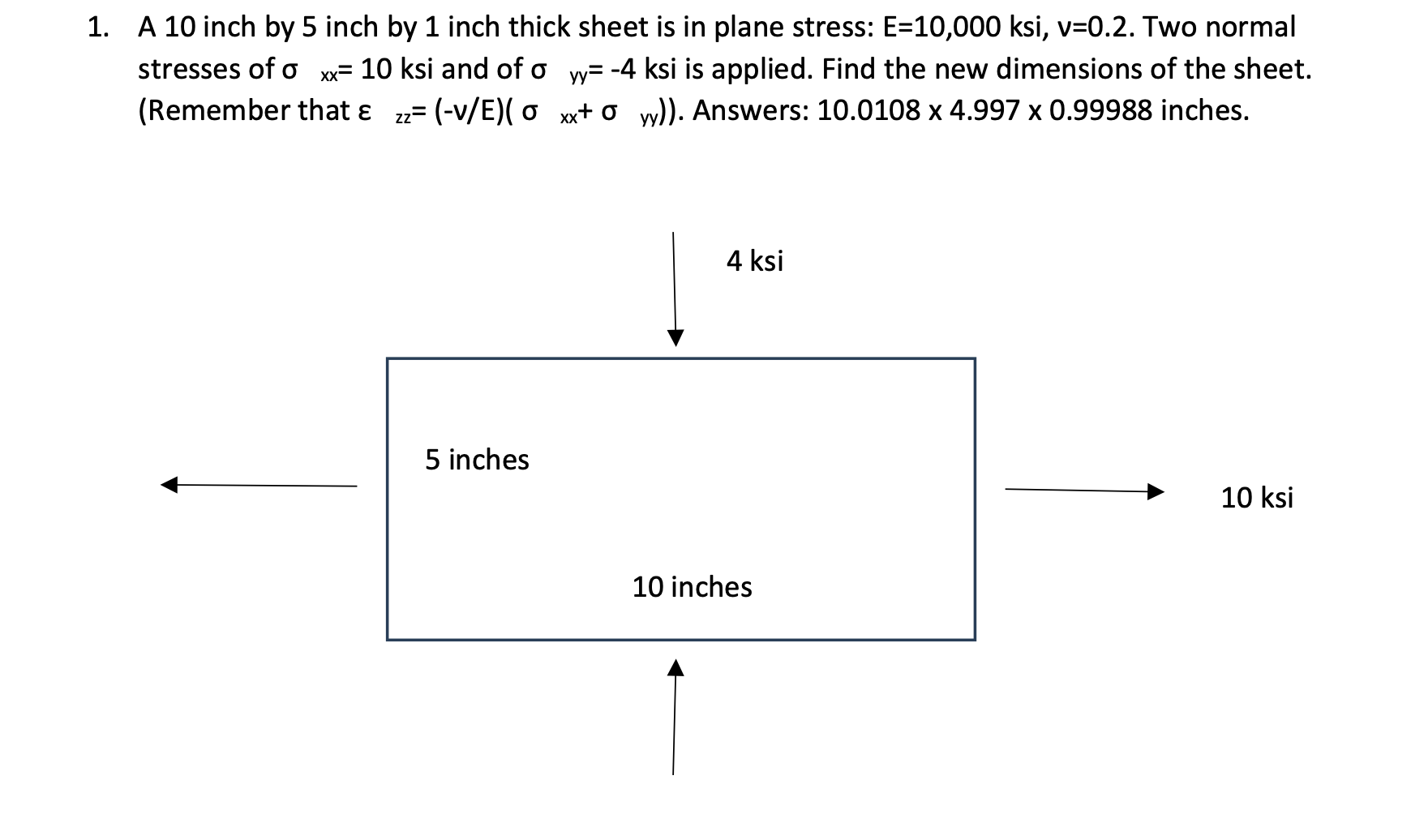 A 1 0 inch by 5 inch by 1 inch thick sheet is in