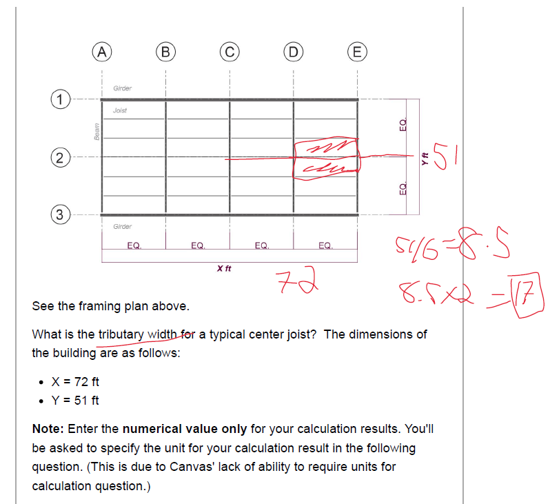 What is the tributary width for a typical center
