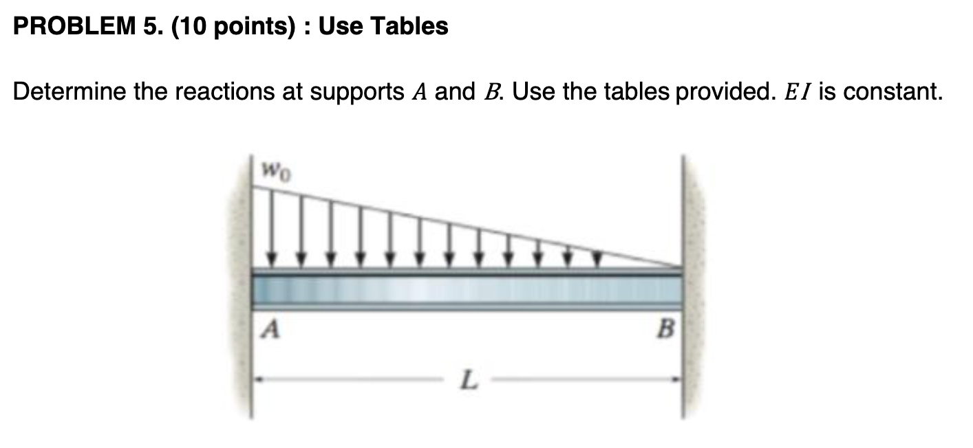 PROBLEM 5 . ( 1 0 points ) : Use Tables Determine