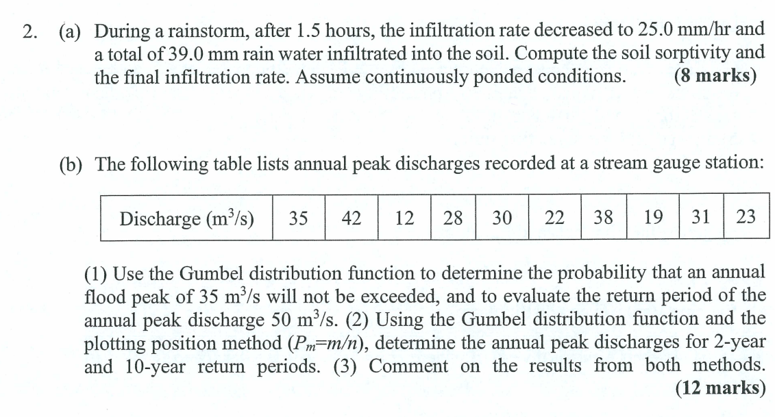 ( a ) During a rainstorm, after 1 . 5 hours, the