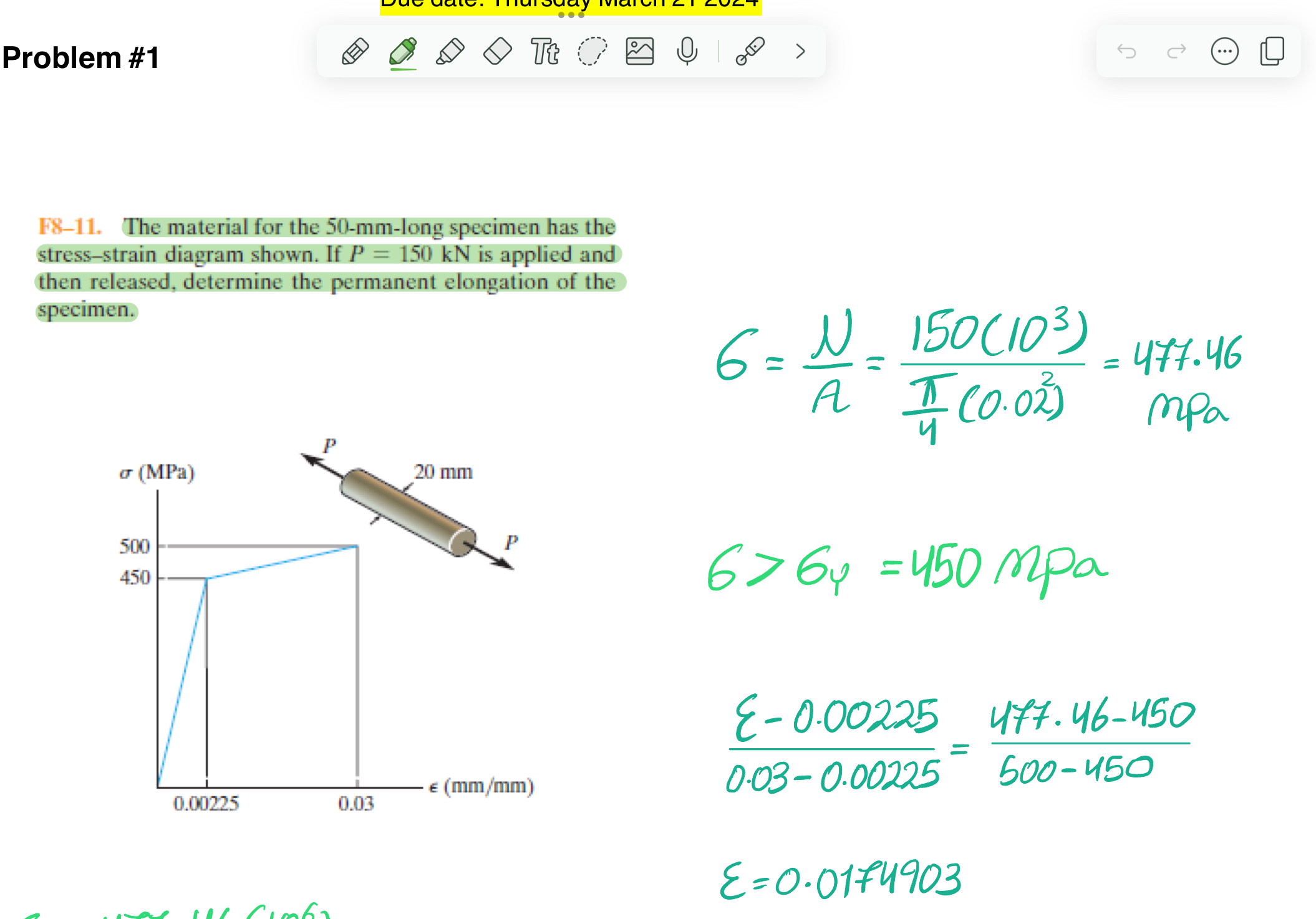 Problem # 1 F 8 - 1 1 . The material for the 5 0