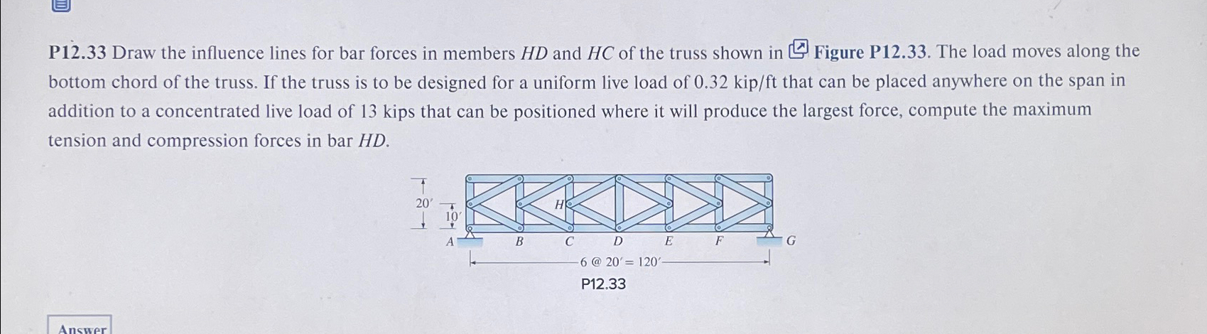 P 1 2 . 3 3 Draw the influence lines for bar
