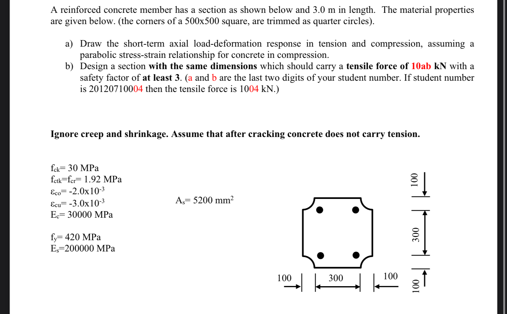 A reinforced concrete member has a section as