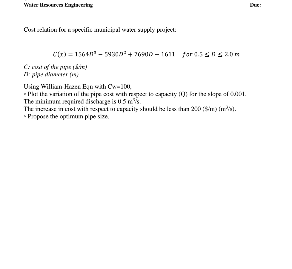 Water Resources Engineering use excel for finding