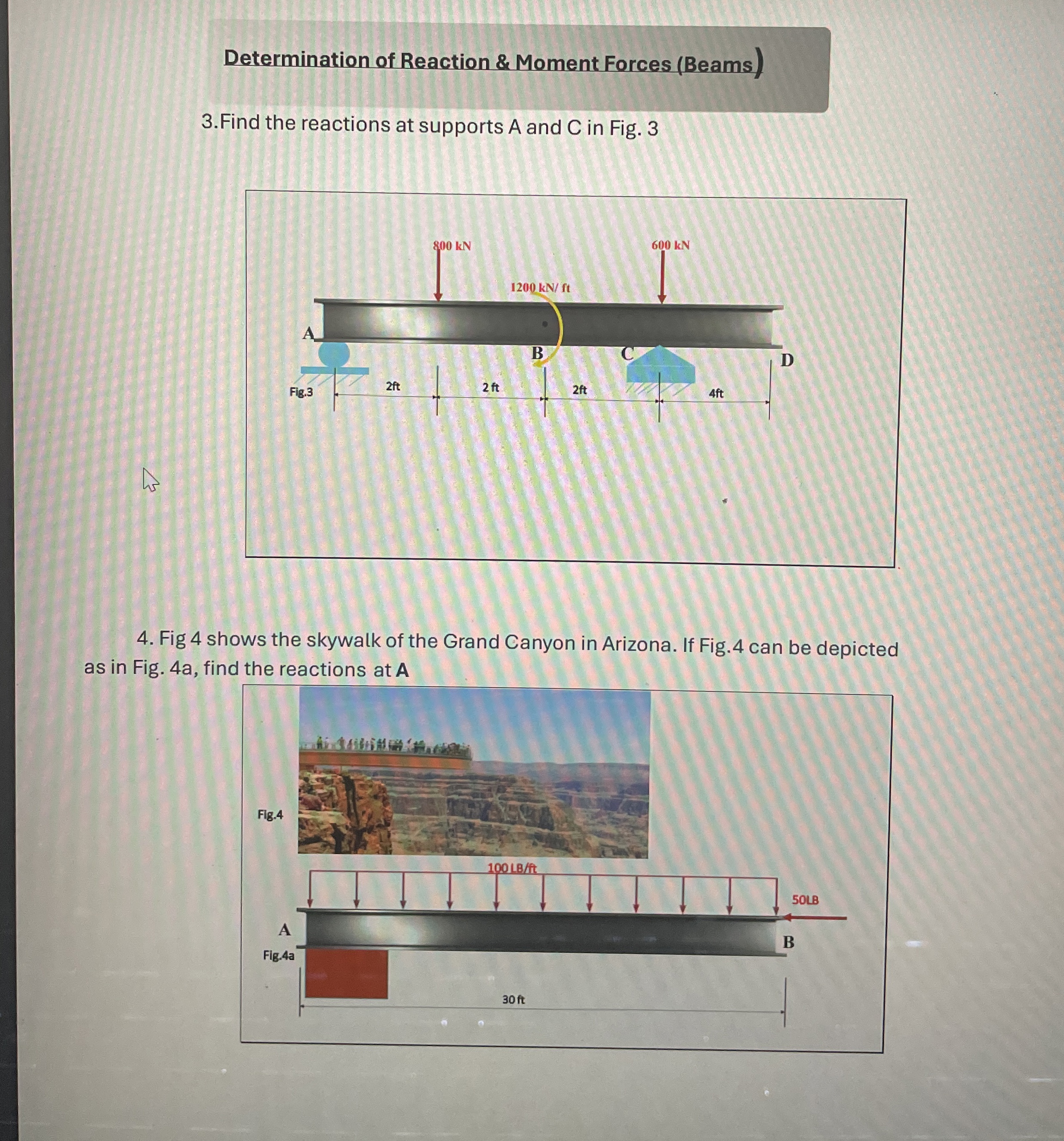 Determination of Reaction & Moment Forces ( Beams