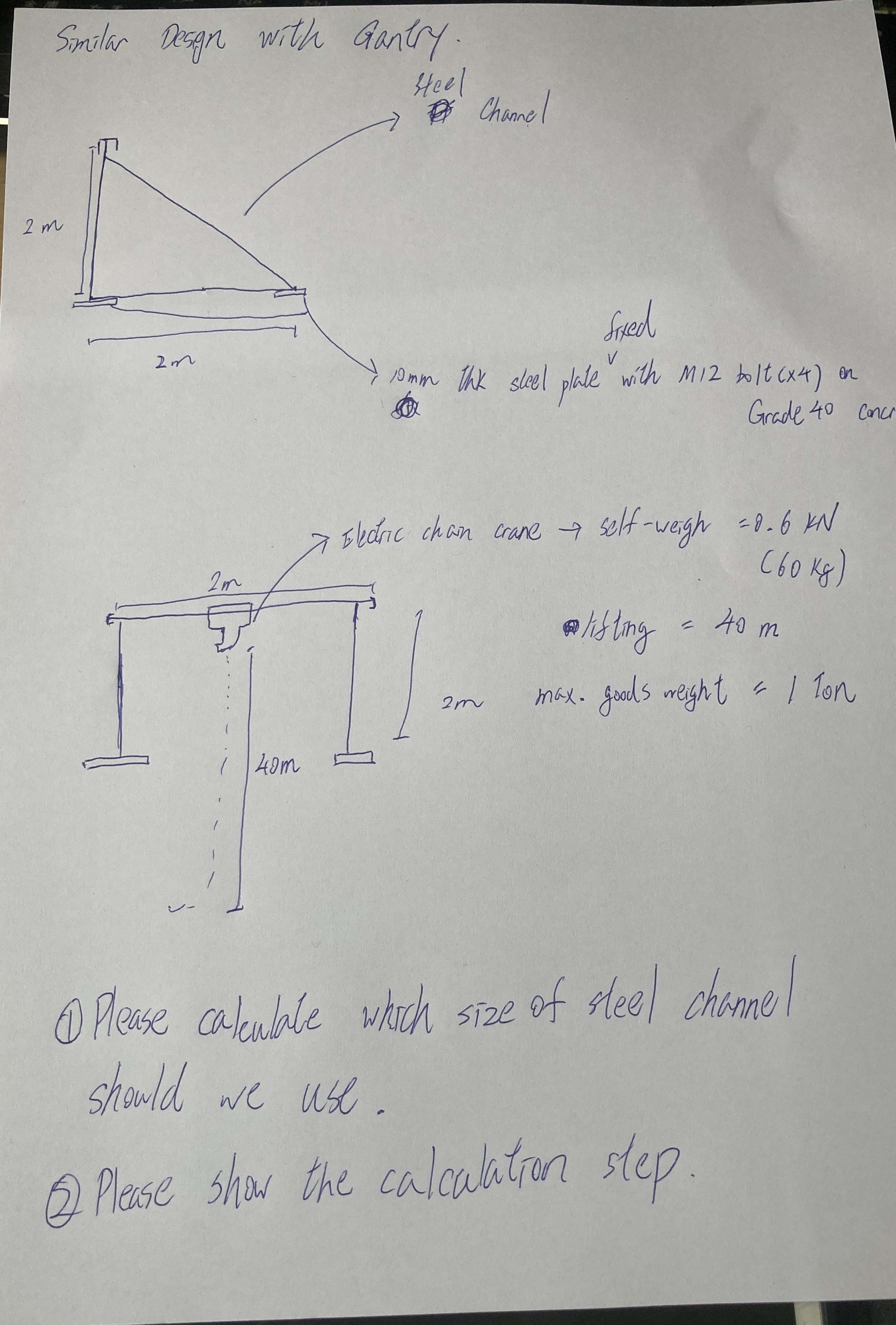 Similar Design with Gantry, to hold a electric