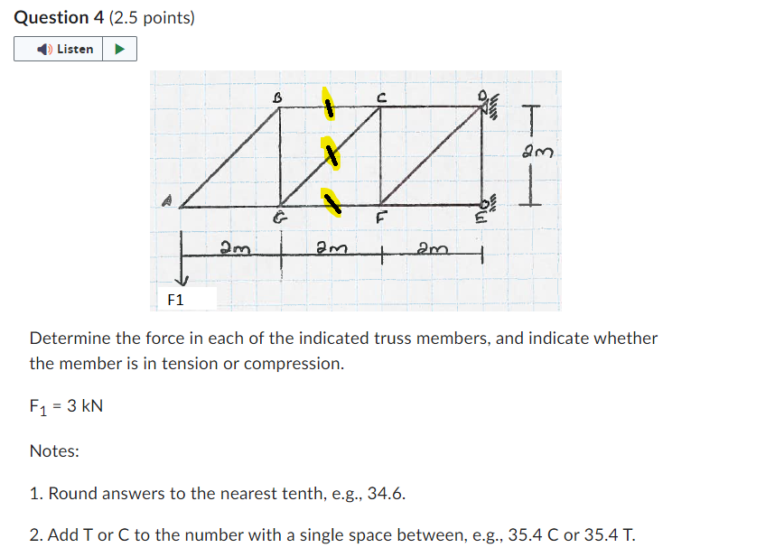 Determine the force in each of the indicated