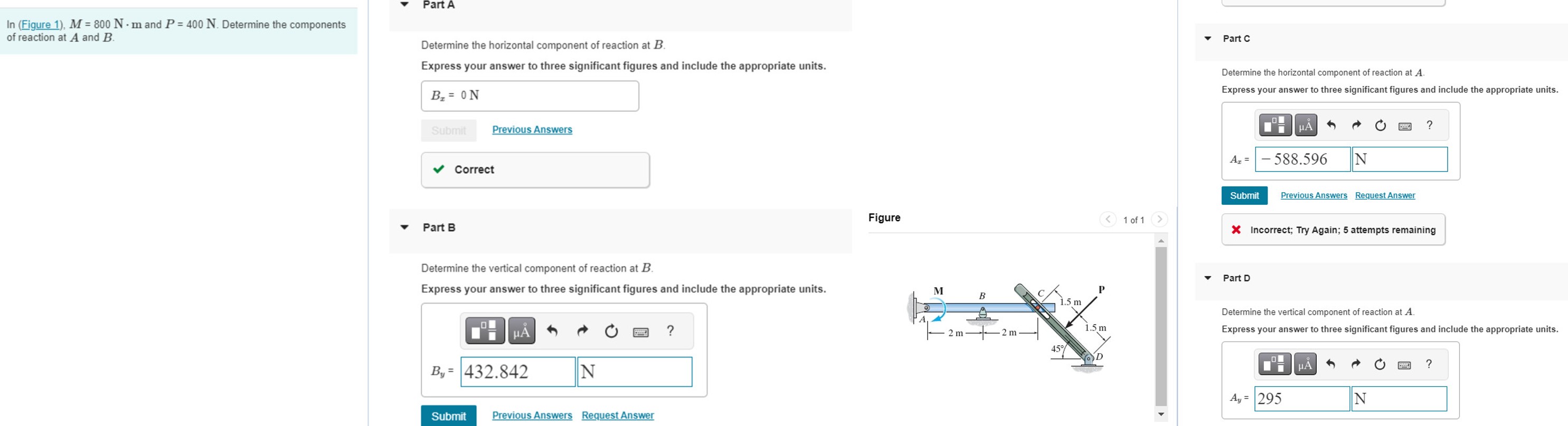 In ( Figure 1 ) , M = 8 0 0 N * m and P = 4 0 0 N