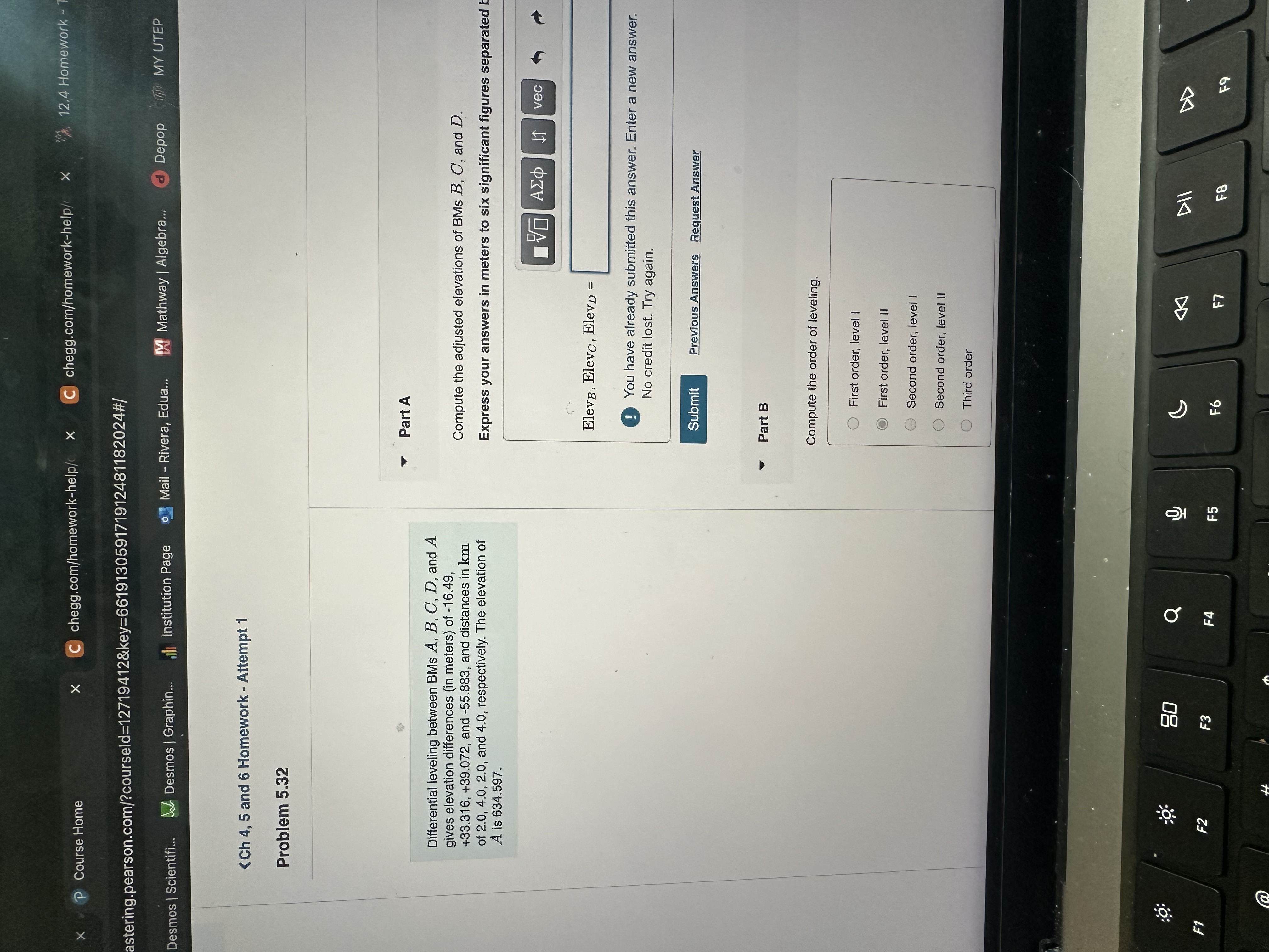 Differential leveling between BMs A , B , C , D ,