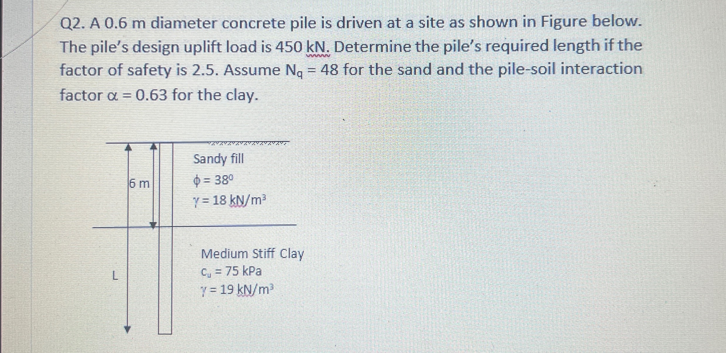 Q 2 . A 0 . 6 m diameter concrete pile is driven