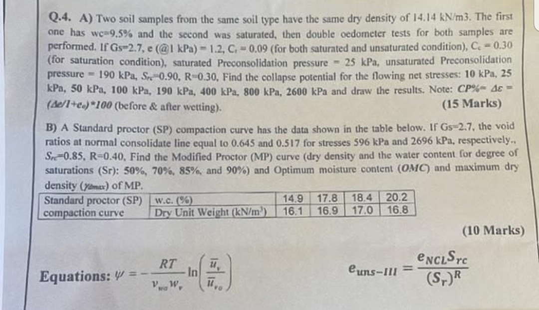 Q . 4 . A ) Two soil samples from the same soil