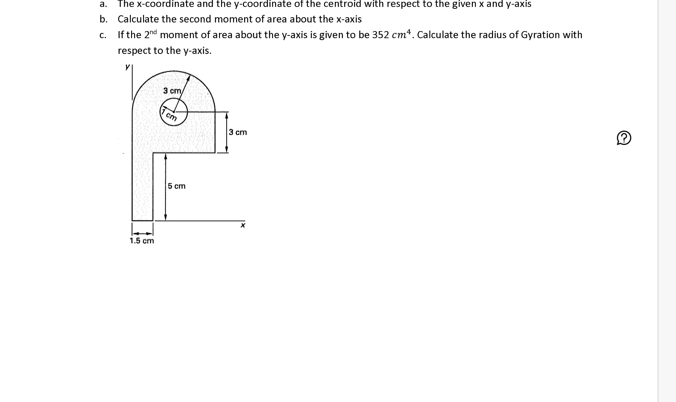 For the area shown below, determine a . The x -