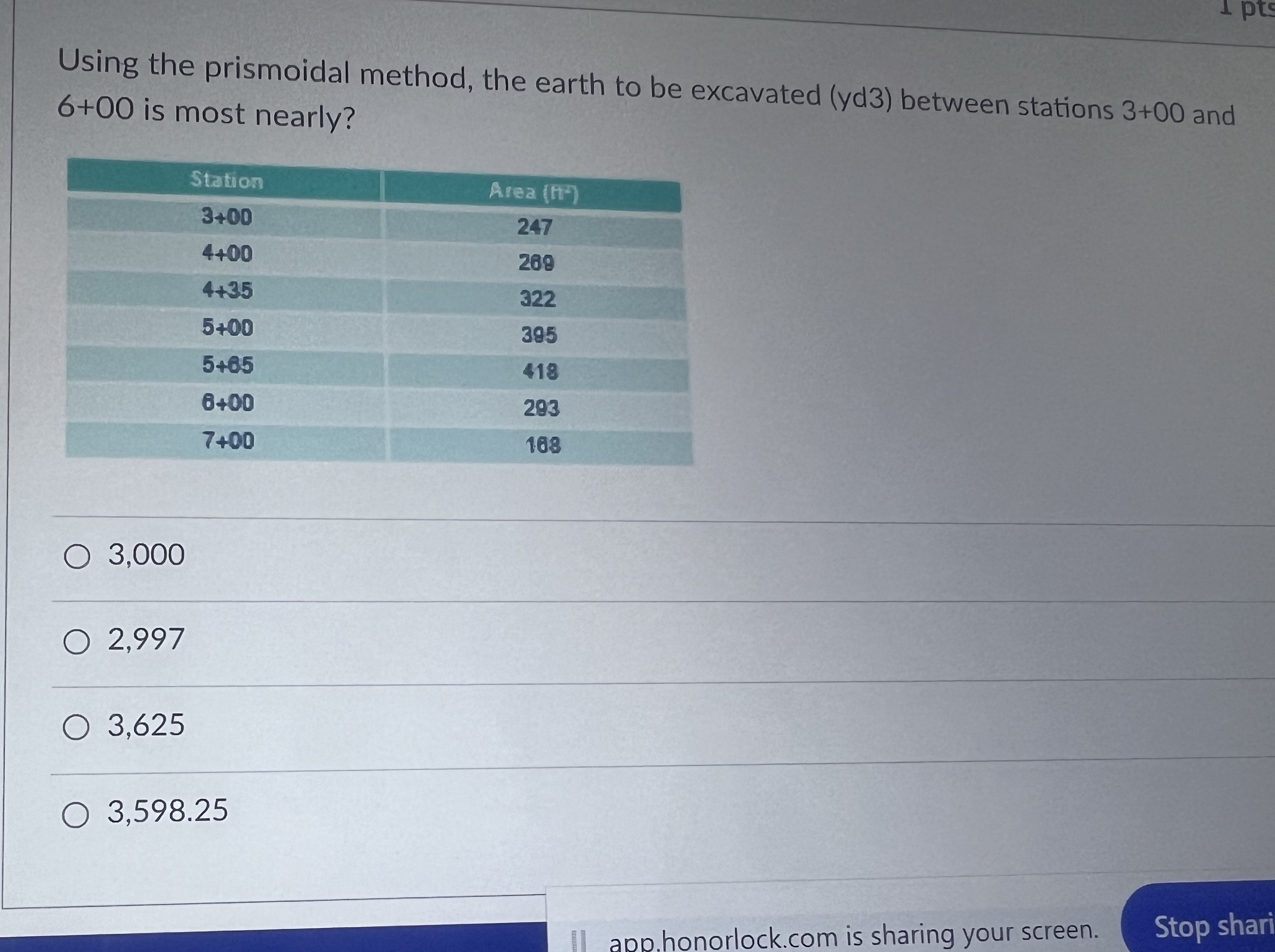 Using the prismoidal method, the earth to be