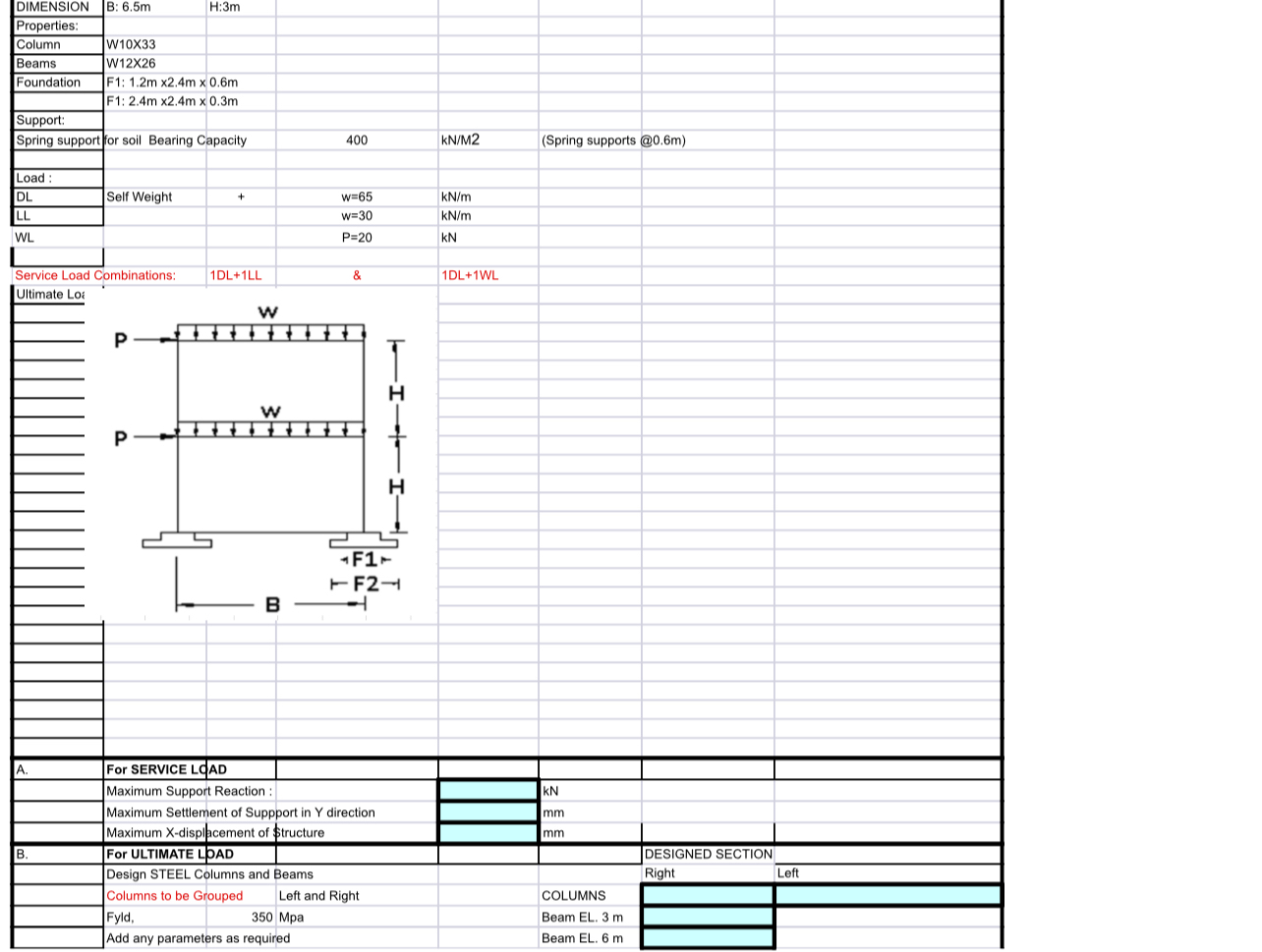 Design on staad pro using the excel table.