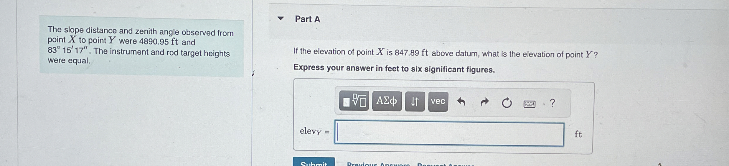 The slope distance and zenith angle observed from