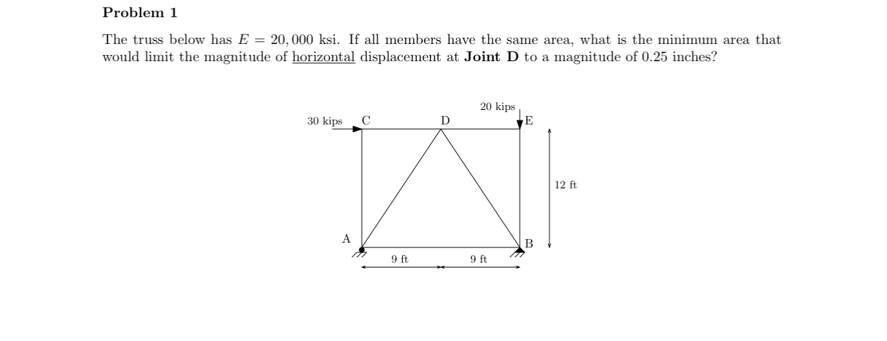 Problem 1 The truss below has E = 2 0 , 0 0 0
