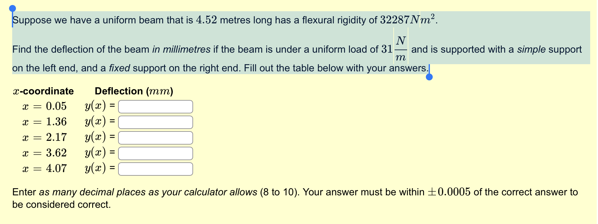 Suppose we have a uniform beam that is 4 . 5 2