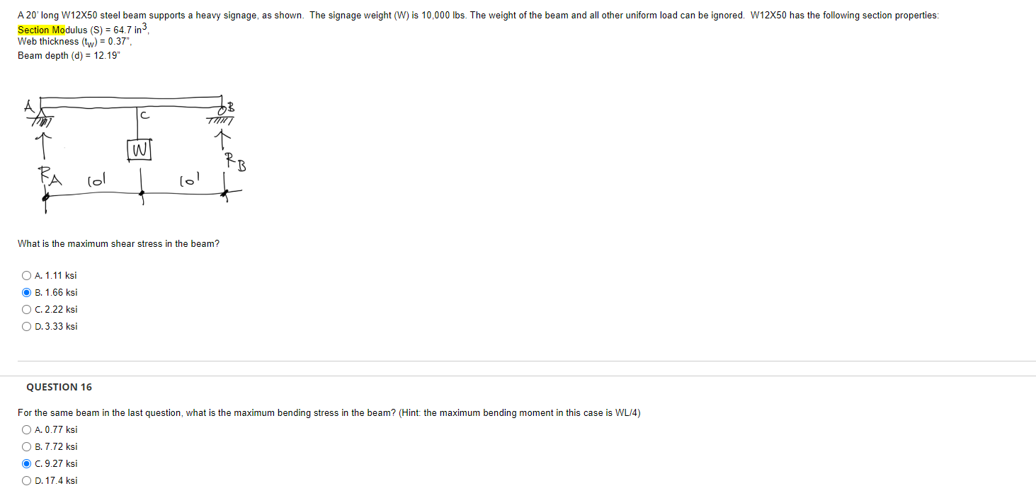 Section Modulus ( S ) = 6 4 . 7 i n 3 , Web