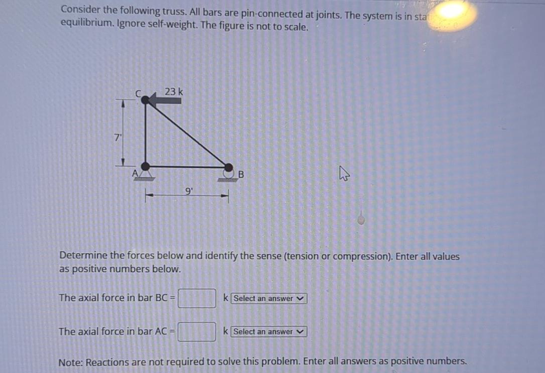 Consider the following truss. All bars are pin -