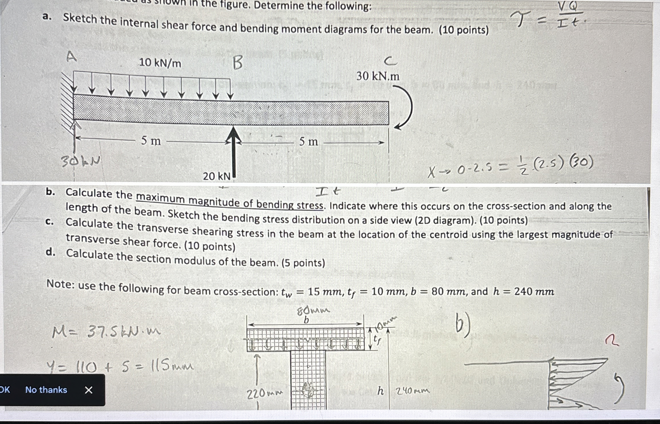 An I - beam is loaded as shown in the figure.