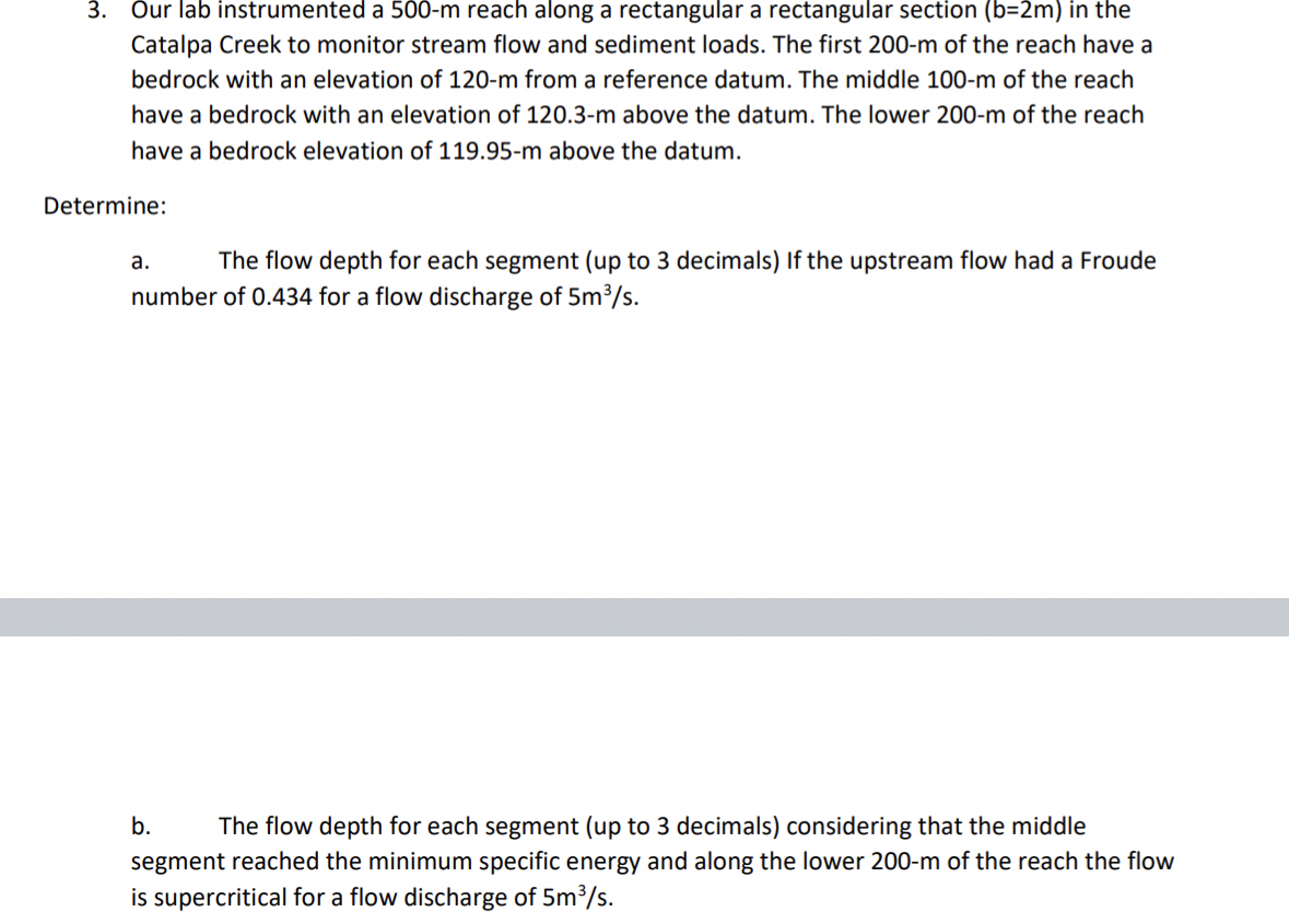 b . The flow depth for each segment ( up to 3
