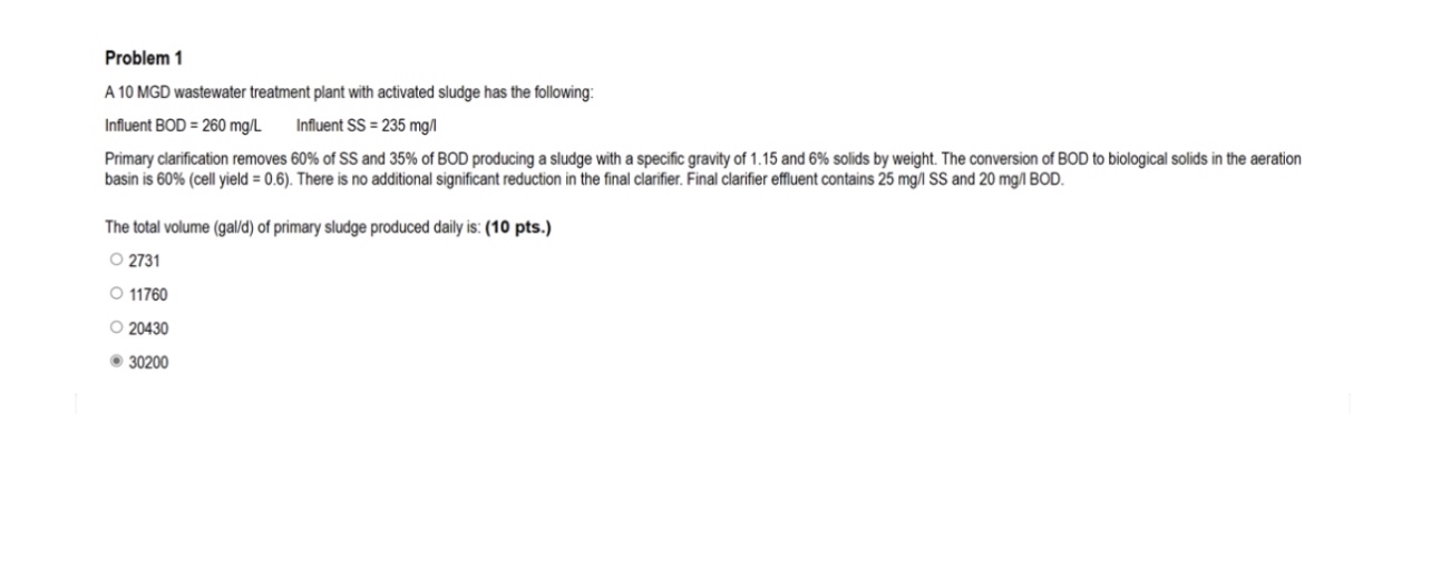 Problem 1 A 1 0 MGD wastewater treatment plant
