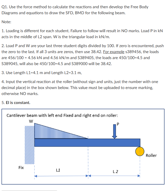 Q 1 . Use the force method to calculate the