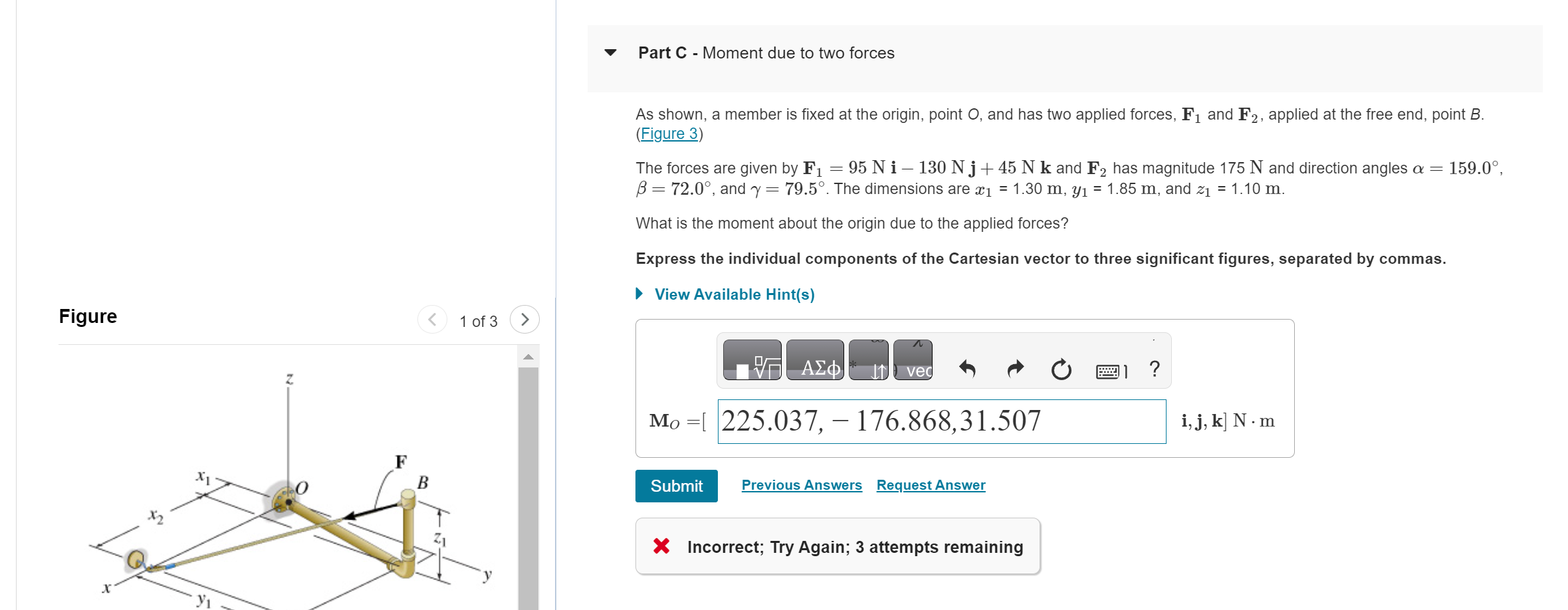 Part C - Moment due to two forces As shown, a