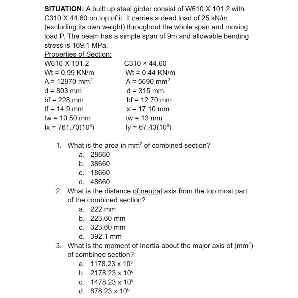 SITUATION: A built up steel girder consist of W 6